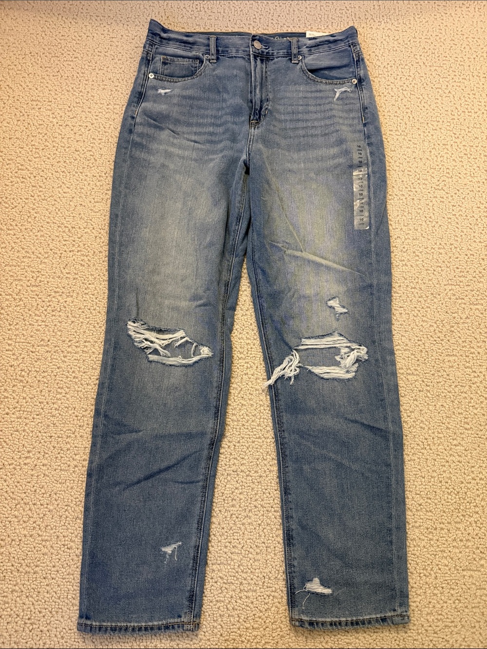 American Eagle Outfitters Women's Light Blue Distressed Straight-Leg Jeans